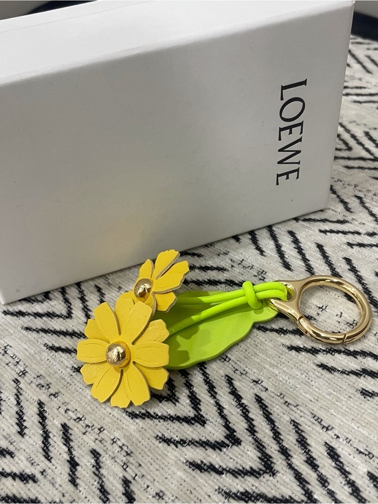 Loewe Accessories - LOEWE Neon Green Leather Keyring with Gold Hardware